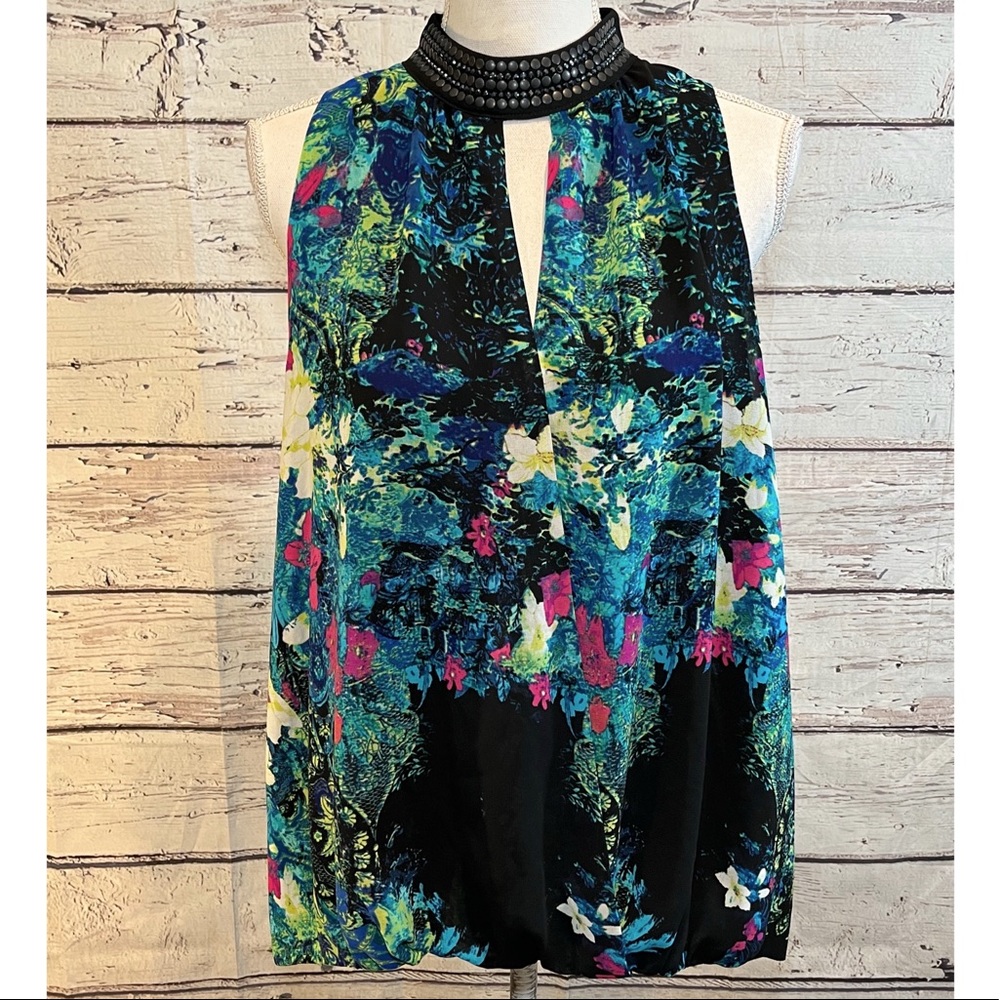 NICOLE (by Nicole Miller) Blouse Sleeveless Embellished High Neck-Large